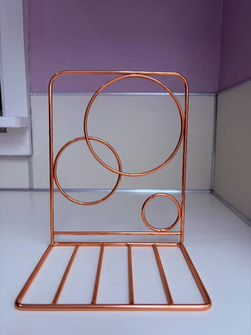 Rose Gold Metal Wire Bookends Circle & Square Geometric Set of 2